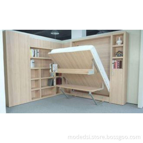 King Size Folding Murphy Wall Bed with Bookshelf and Table